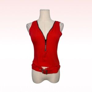 TAG 1080 Y2k Red Buckle Top Rhinestone Zipper (Sz M)